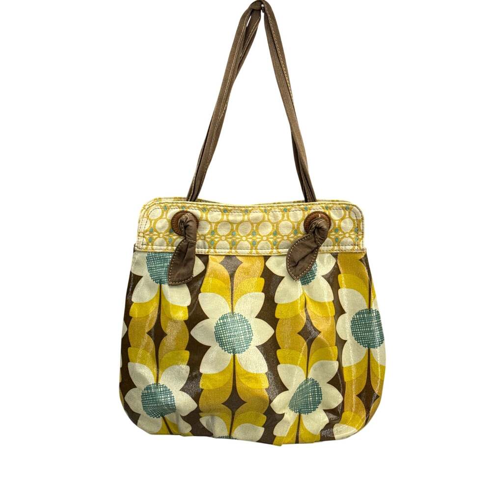 Fossil Key-Per Y2K Yellow Brown Floral Coated Canvas Shoulder Bag Tote Purse